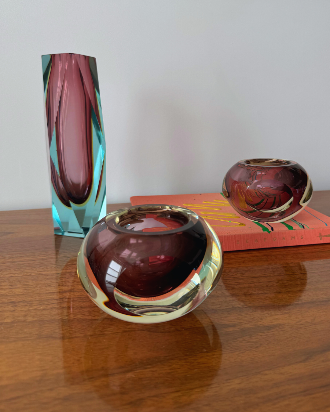 Murano Faceted Tall Crystal Murano Sommerso Vase Purple Pink to Aqua