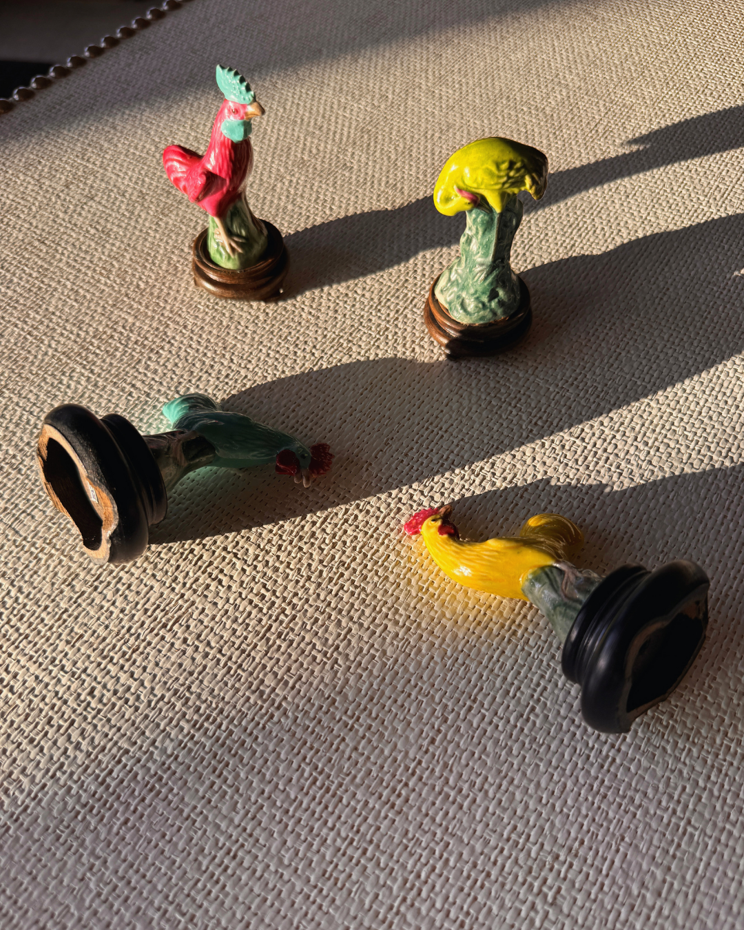Set of Japanese Ceramic Country Cock Figurines
