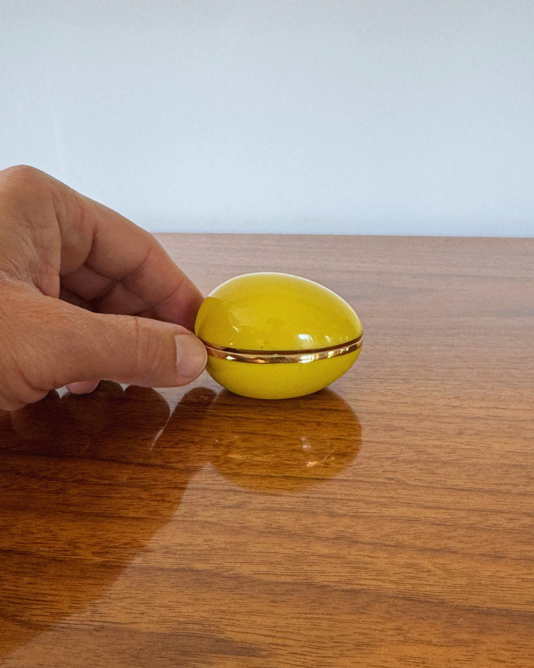 Vintage Limoges Porcelain Yellow Egg Form Trinket Box