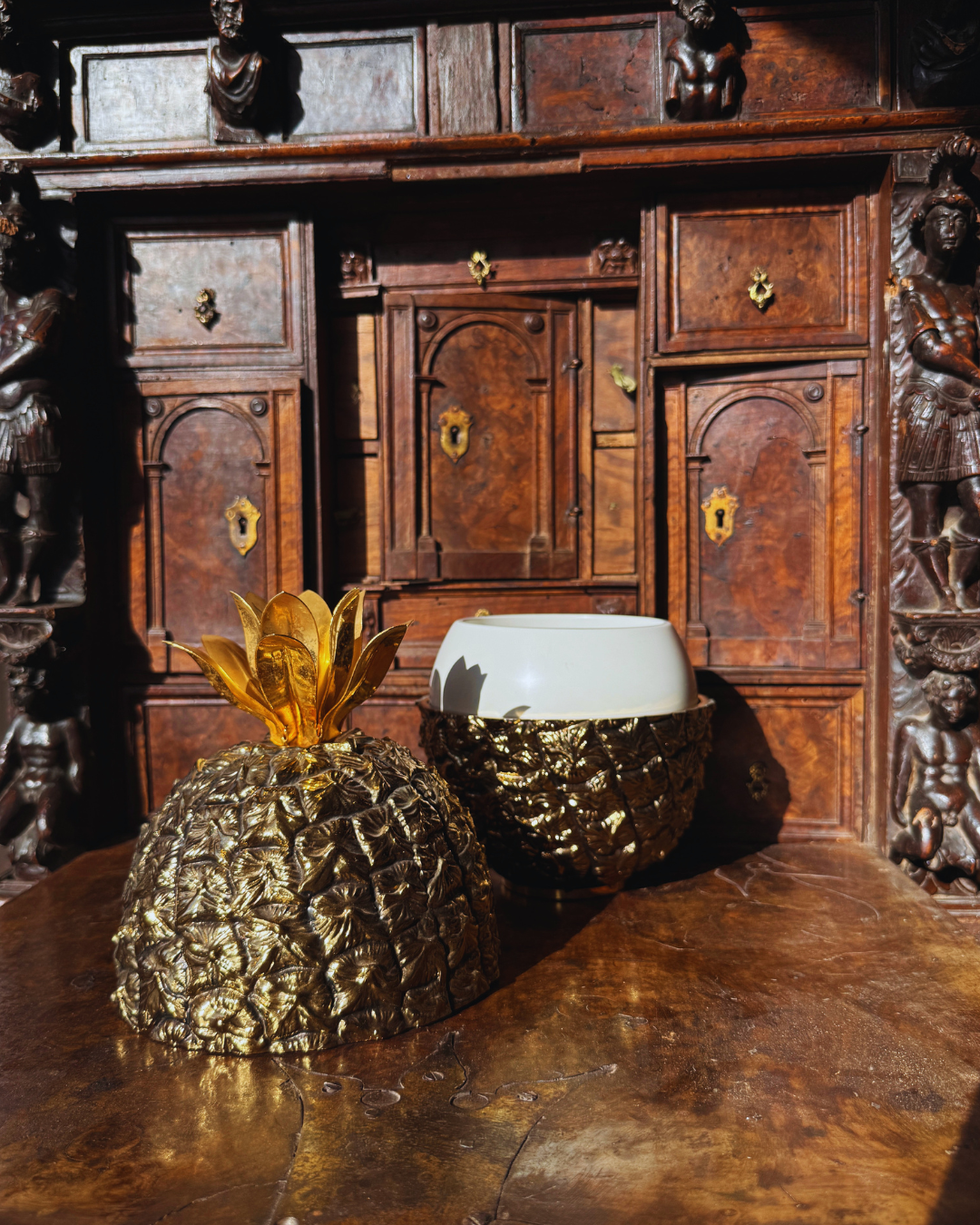 Michel Darlois, France, Vintage Large Gold Tone Metal Pineapple Ice Bucket