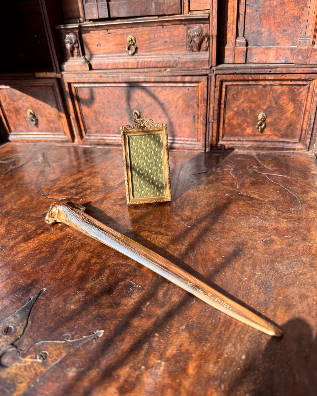 Art Nouveau Gilt Bronze Vintage Figural Draped Female Letter Opener | Signed, Victorin Sabatier