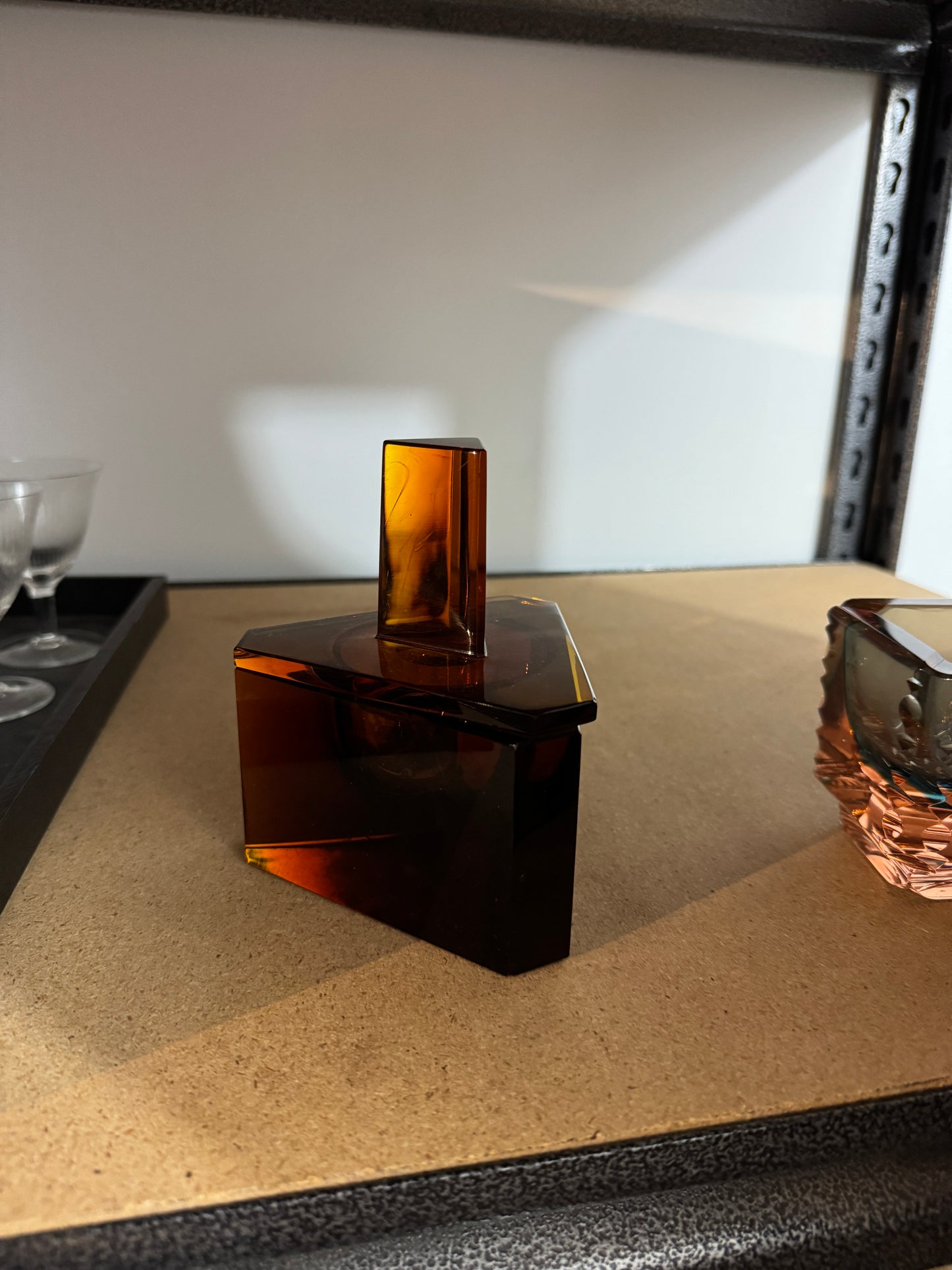 WHLSL 10/01 Deep Amber Vintage Moser Crystal 1970’s Perfume Vanity Bottle