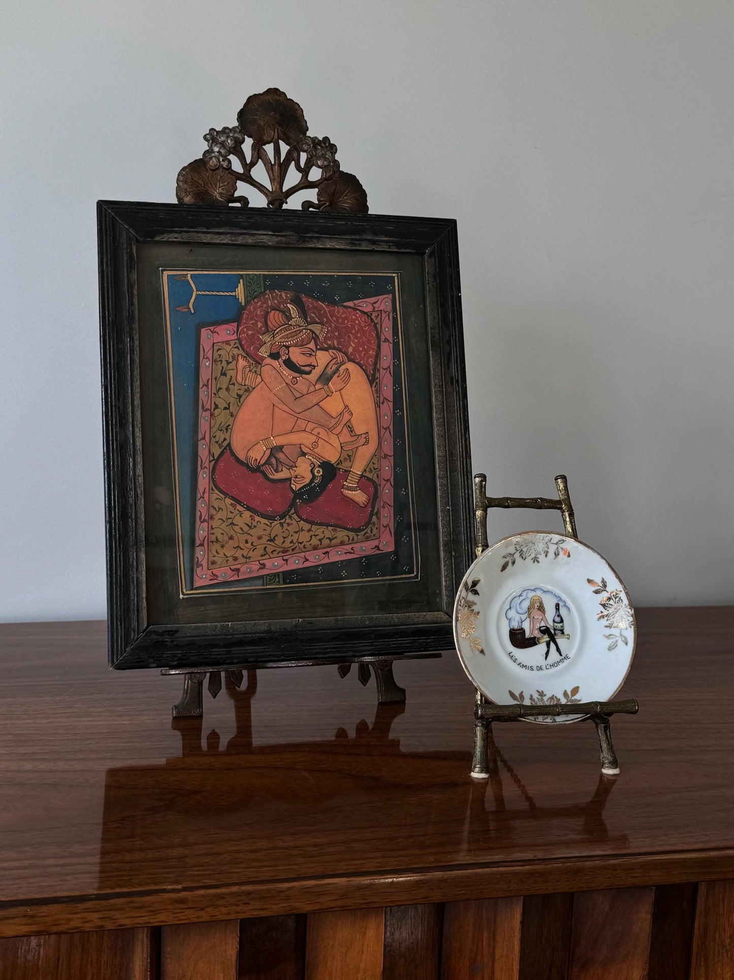 Antique Indian erotica framed painting. In original frame.