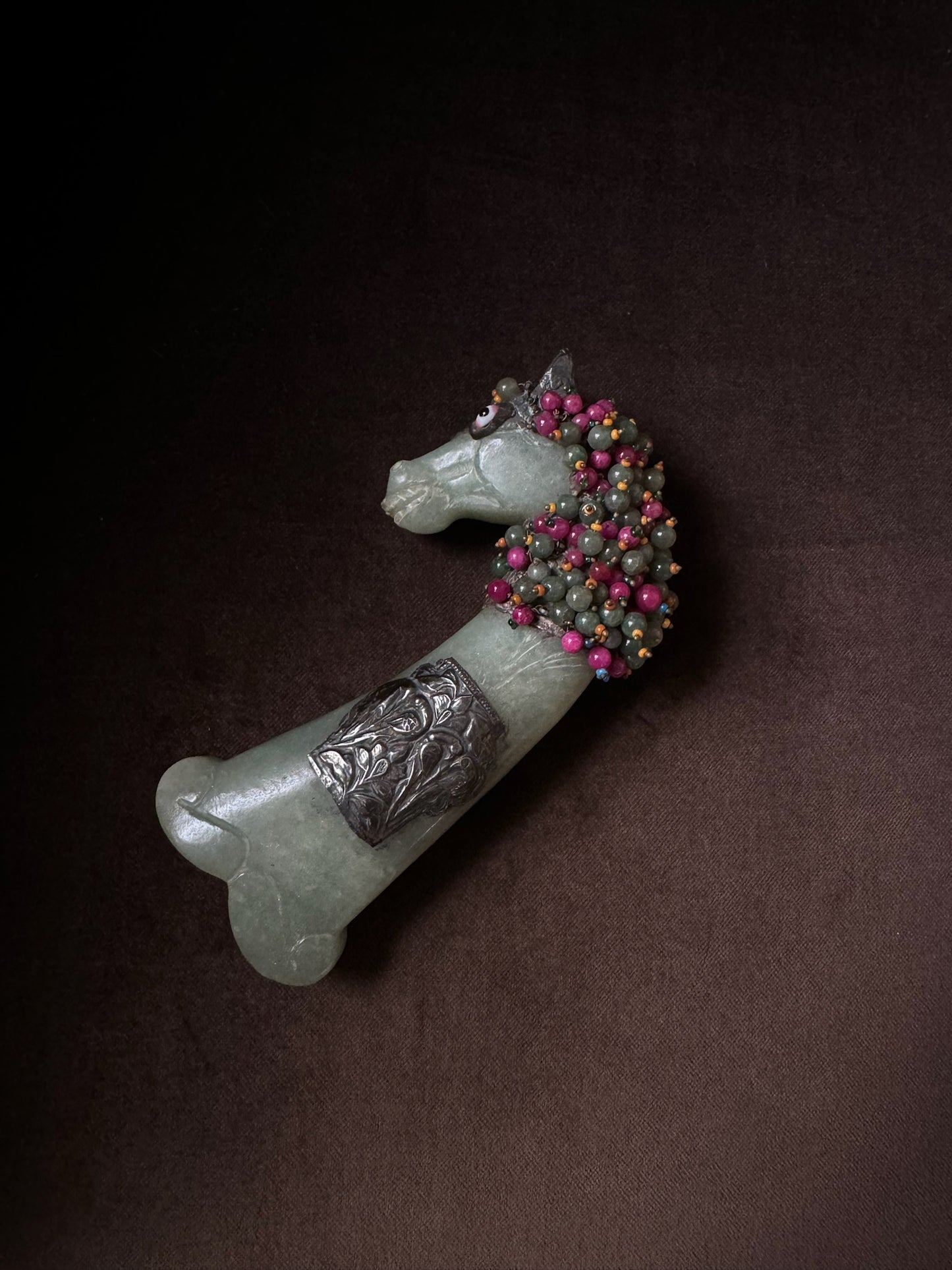 Carved stone horse firm dagger handle paper weight with unique ornamentation