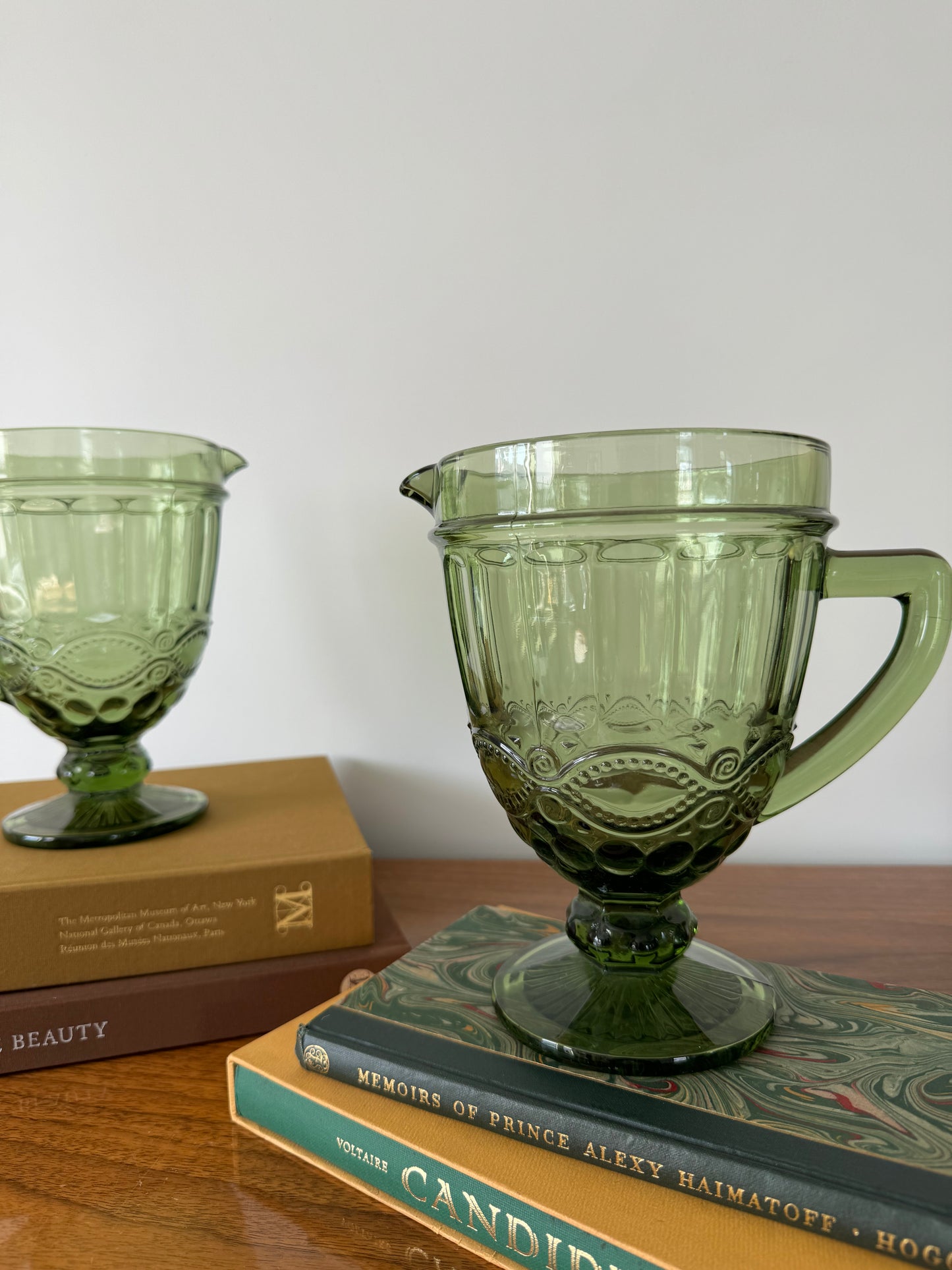 Vintage Hungarian deep green pressed glass pitcher - 2 available