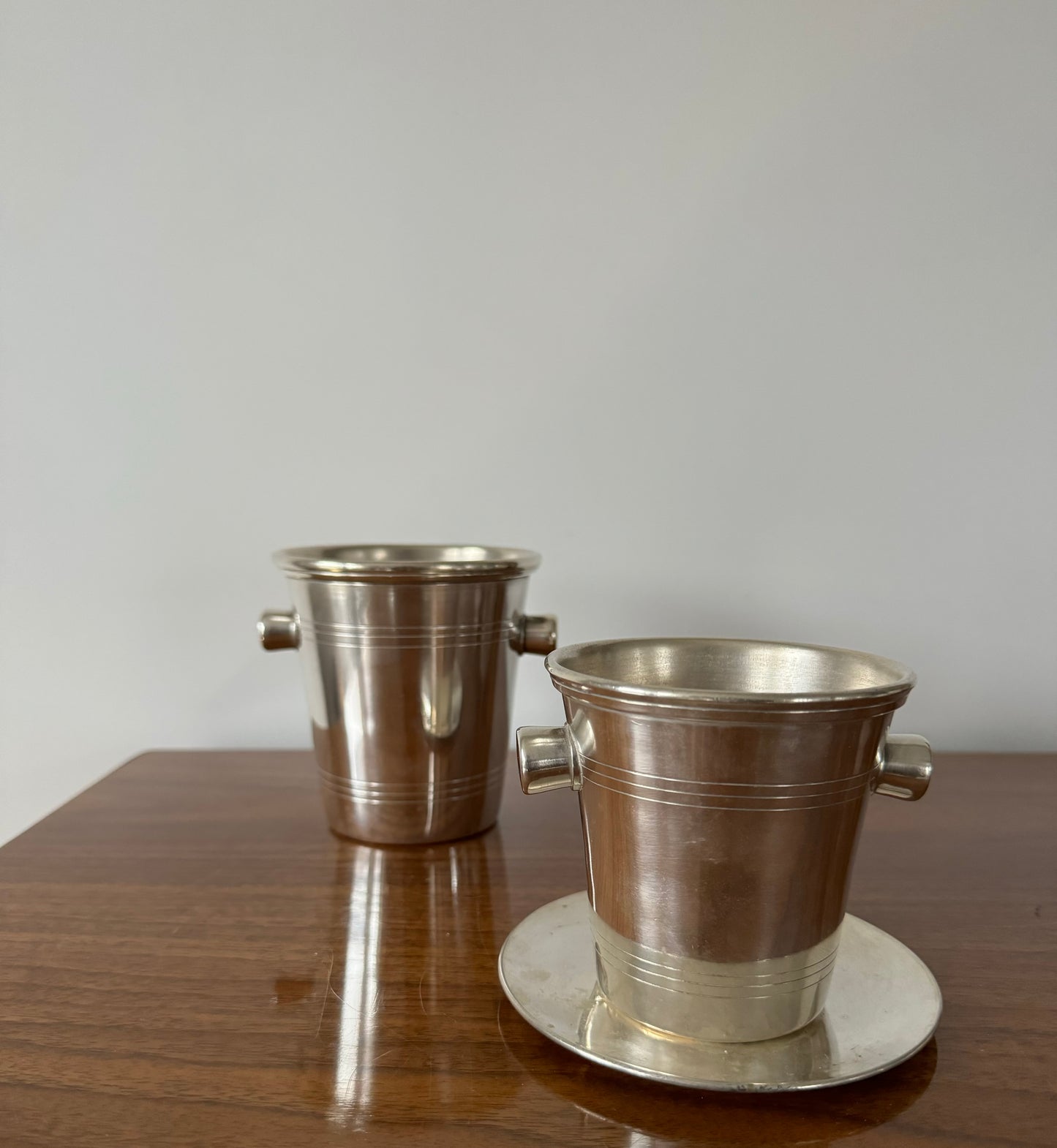 Heavy Silver Plated individual vintage art deco ice buckets 4.5” H