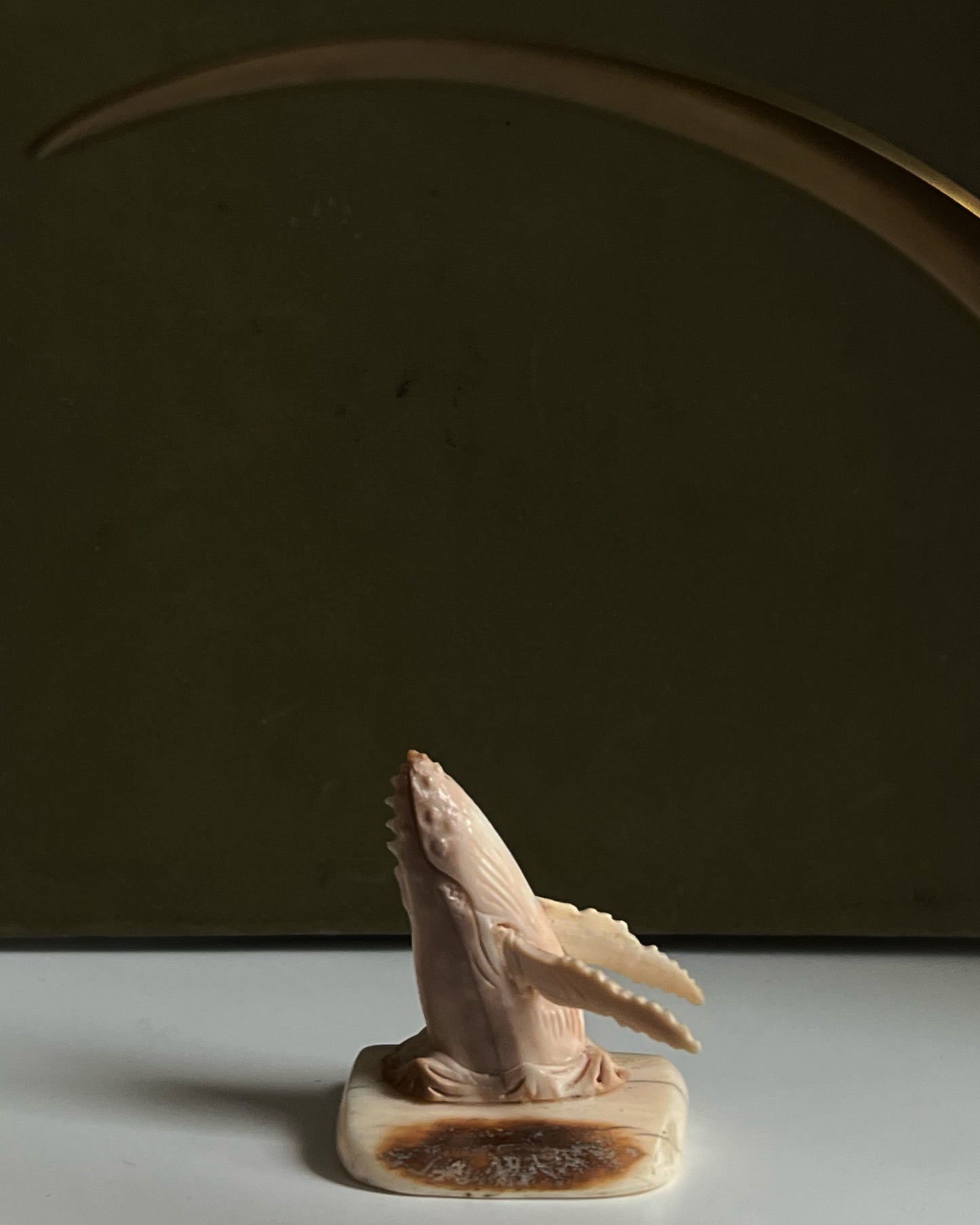 Rare Vintage Hand-Carved Miniature Breaching Whale Figurine Fossilized Mastodon Ivory