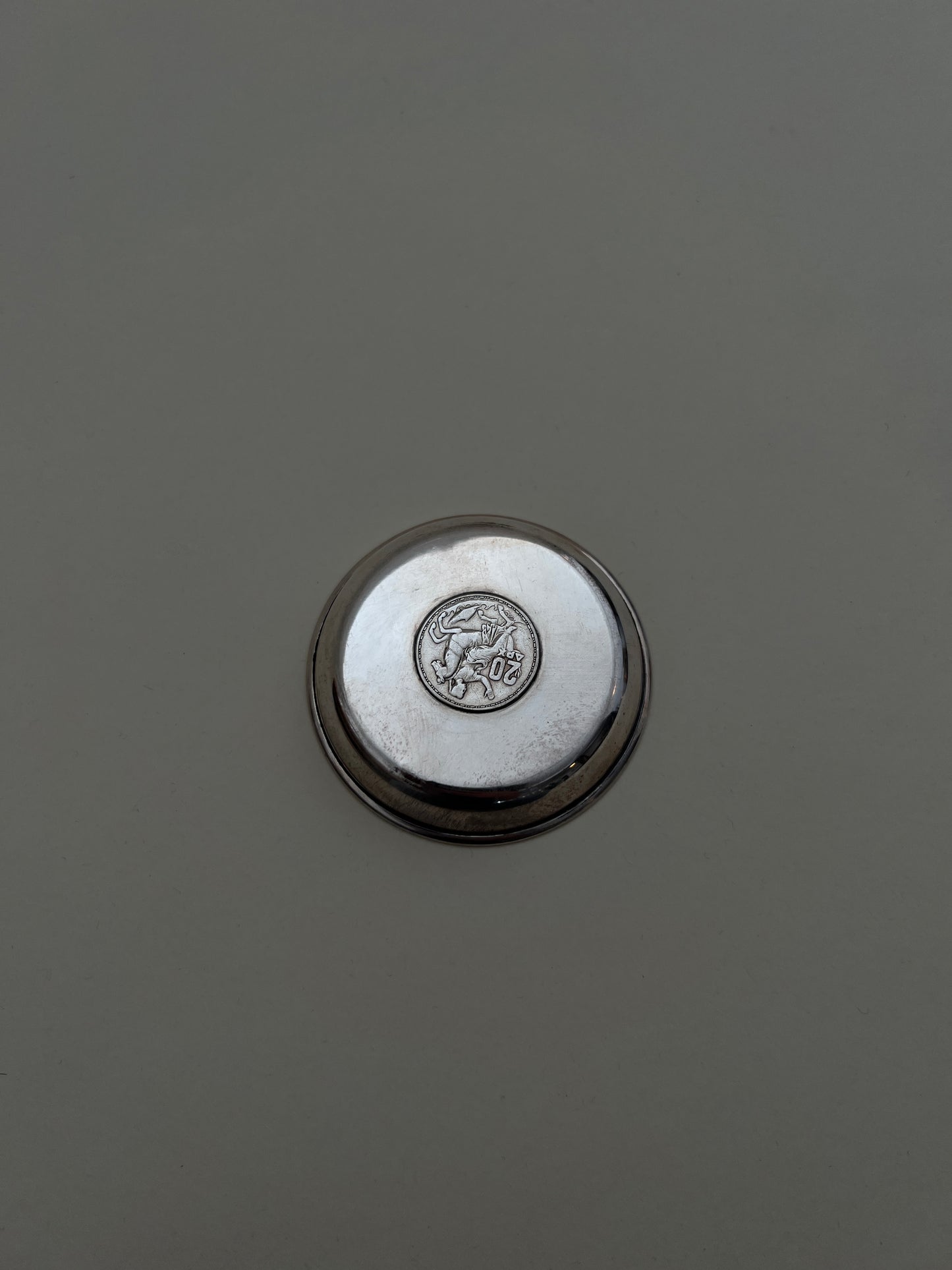 Small 900 Silver Mid-Century Trinket Tray Dish Ashtray with a 1960 Greek Coin