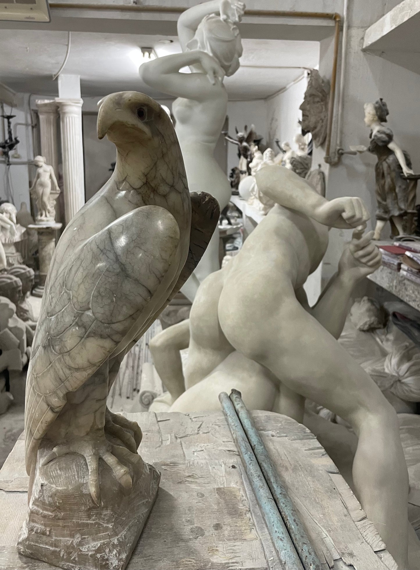 Hand Carved Antique Art Deco Alabaster Eagle Sculpture