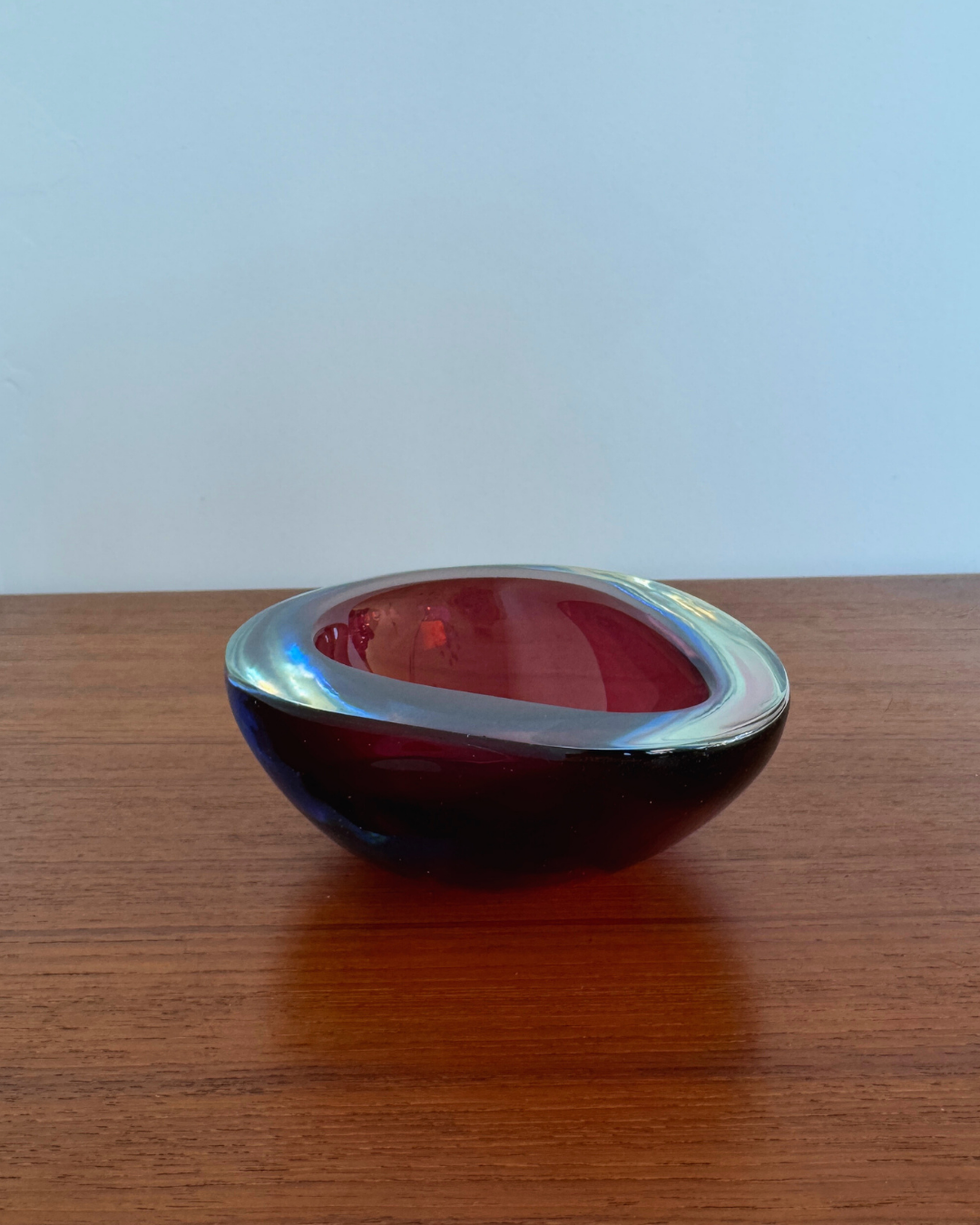 Murano Sommerso Deep Magenta and Blue Geode Trinket Dish / Bowl / Vide Poche