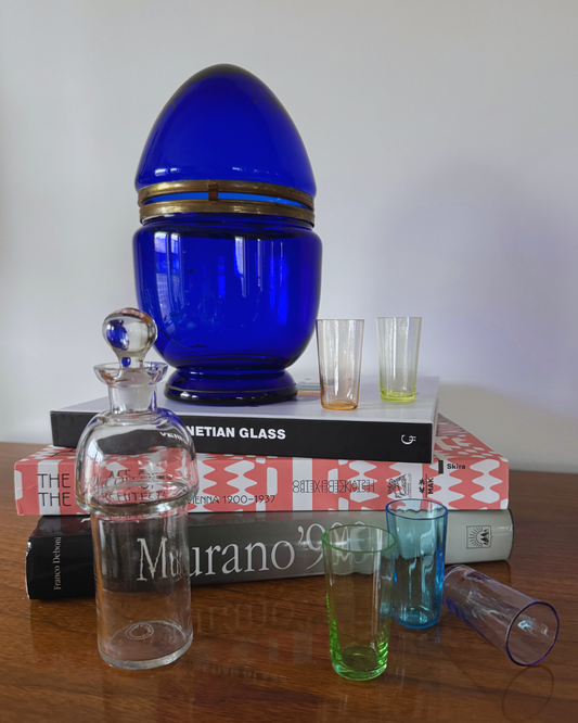 Fabulous Antique French Cobalt Large Egg-Shape Glass Liqueur / Shot Set