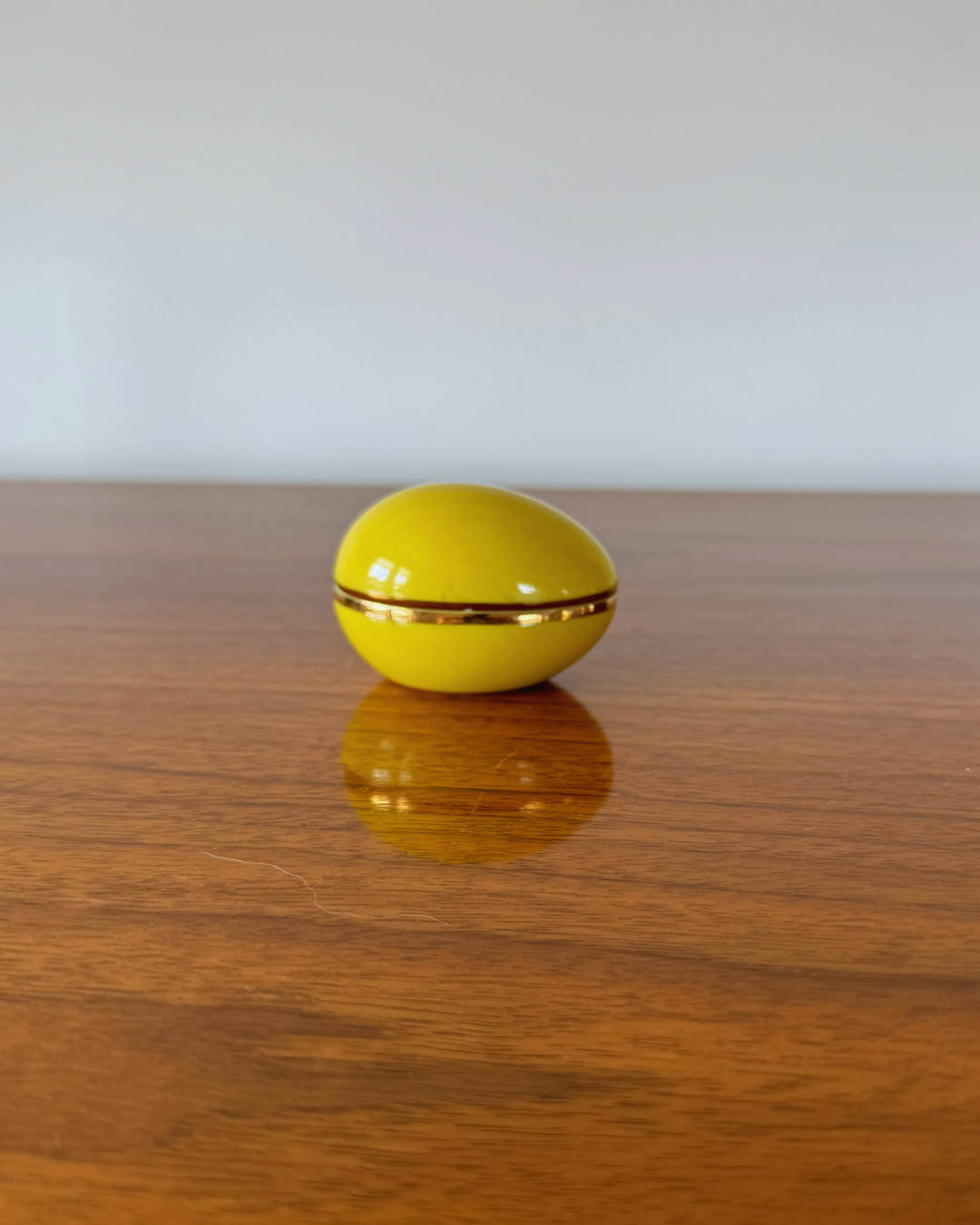 Vintage Limoges Porcelain Yellow Egg Form Trinket Box