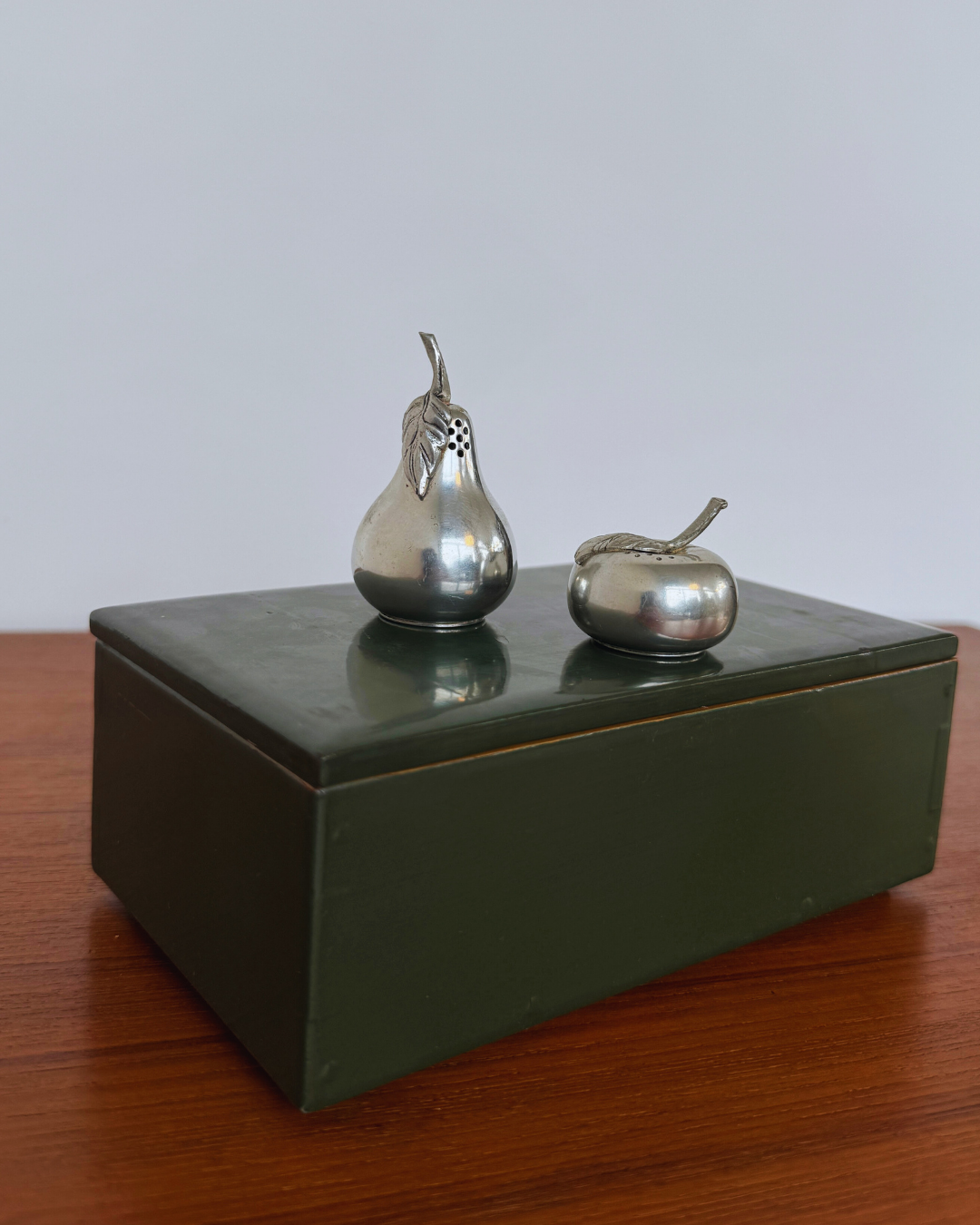 Whimsical Vintage Kirk Stieff Pewter Pear & Apple Salt and Pepper Shakers