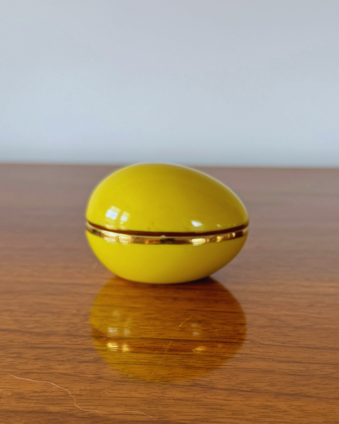 Vintage Limoges Porcelain Yellow Egg Form Trinket Box