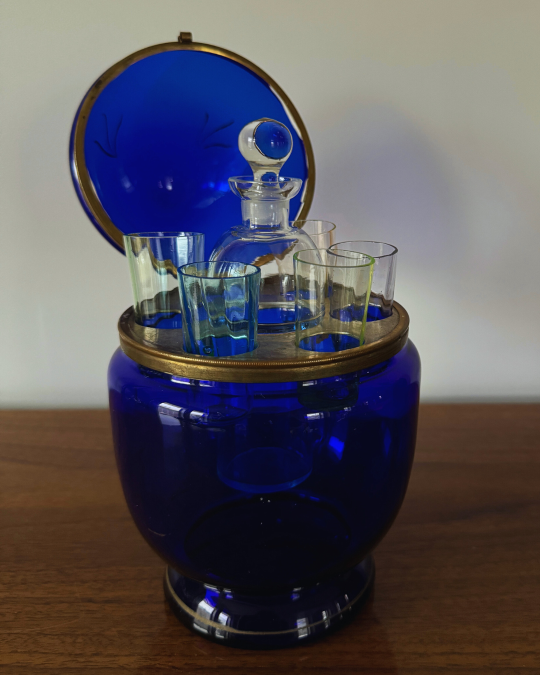 Fabulous Antique French Cobalt Large Egg-Shape Glass Liqueur / Shot Set