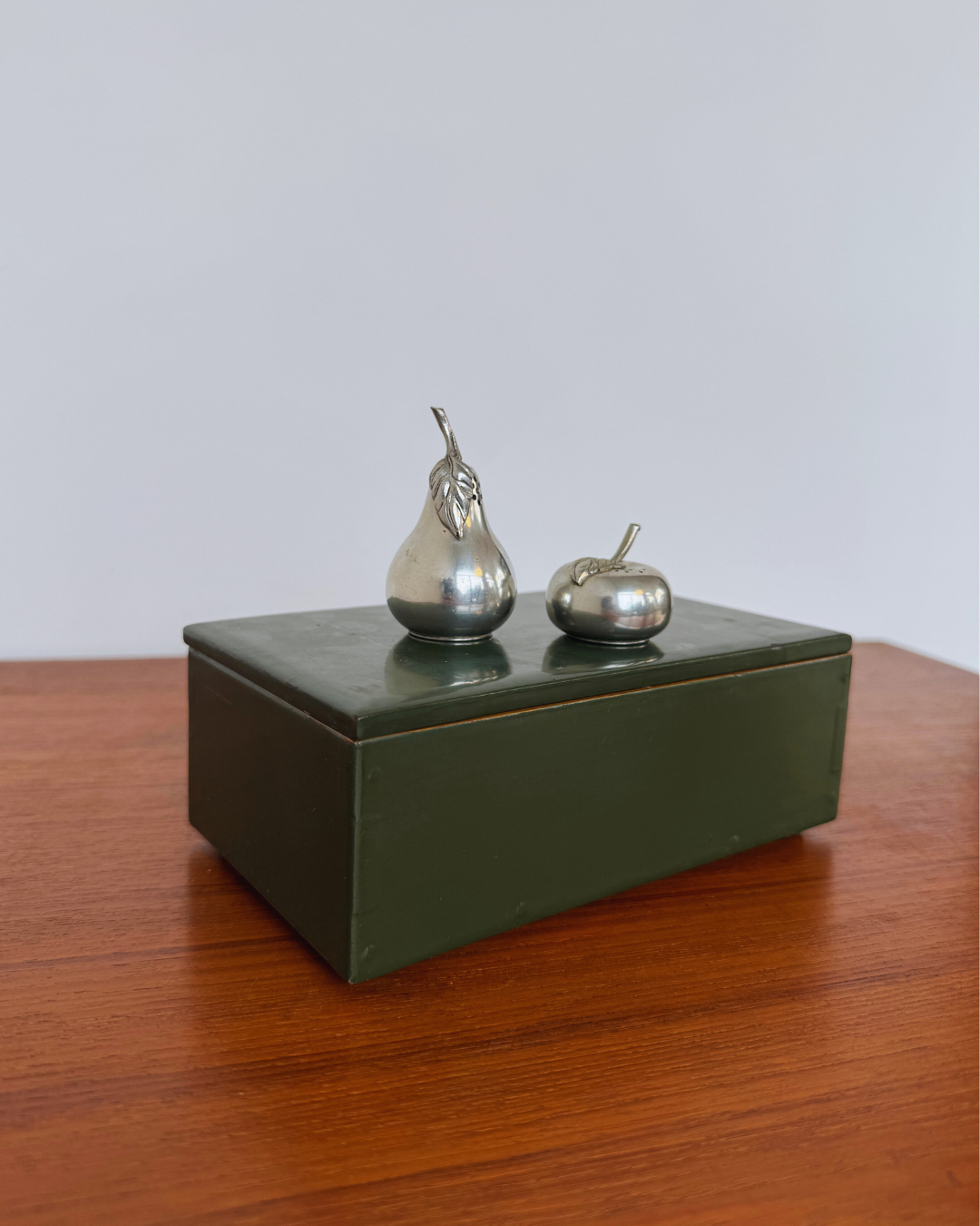 Whimsical Vintage Kirk Stieff Pewter Pear & Apple Salt and Pepper Shakers