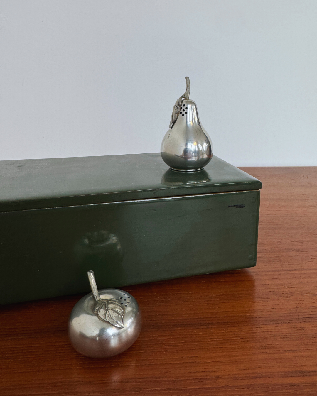 Whimsical Vintage Kirk Stieff Pewter Pear & Apple Salt and Pepper Shakers