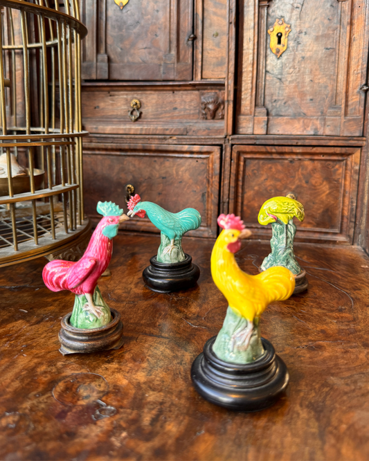 Set of Japanese Ceramic Country Cock Figurines