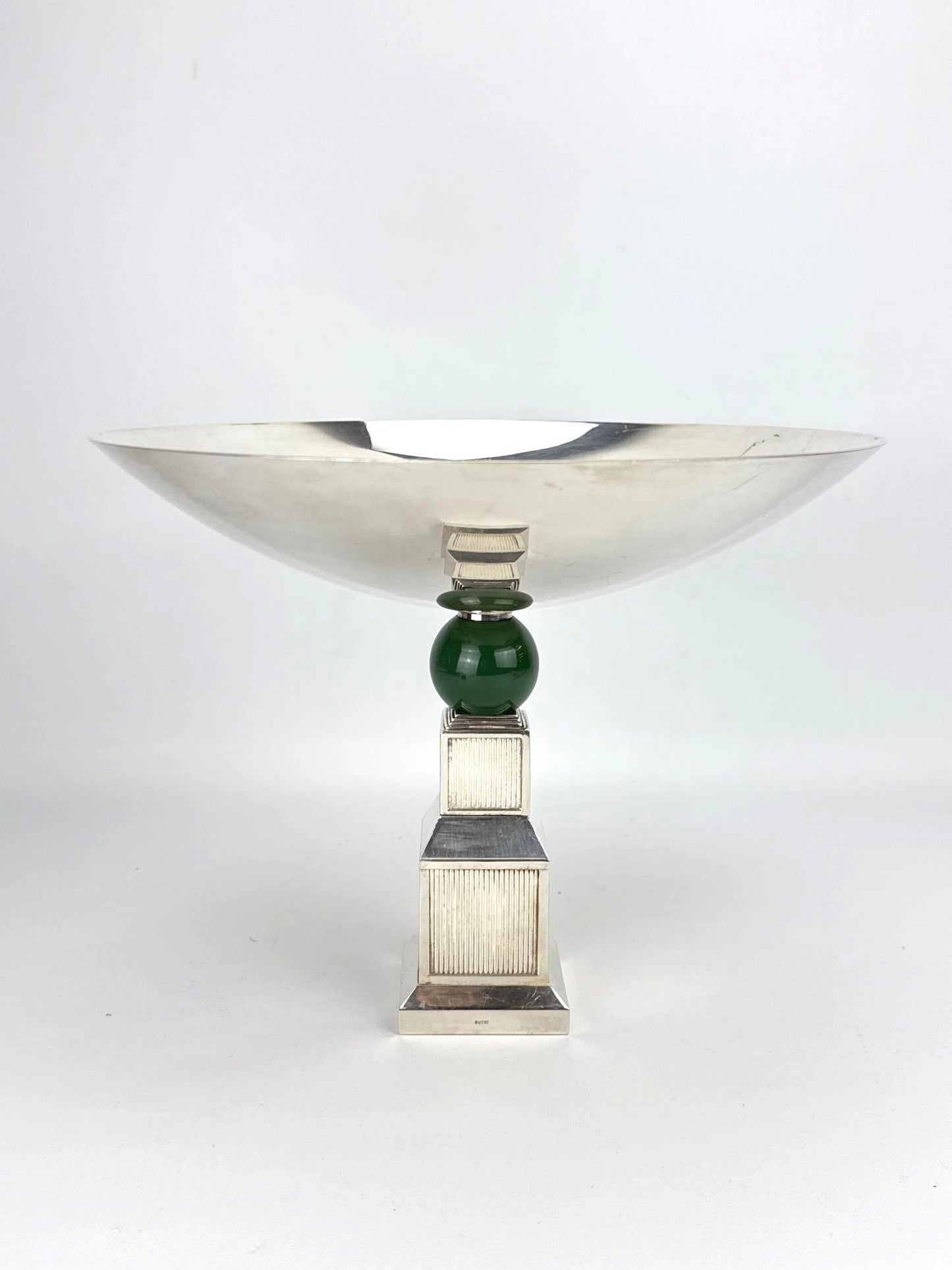 Vintage Gucci Art Deco Style Silverplate Centerpiece Compote Bowl on Skyscraper Pedestal