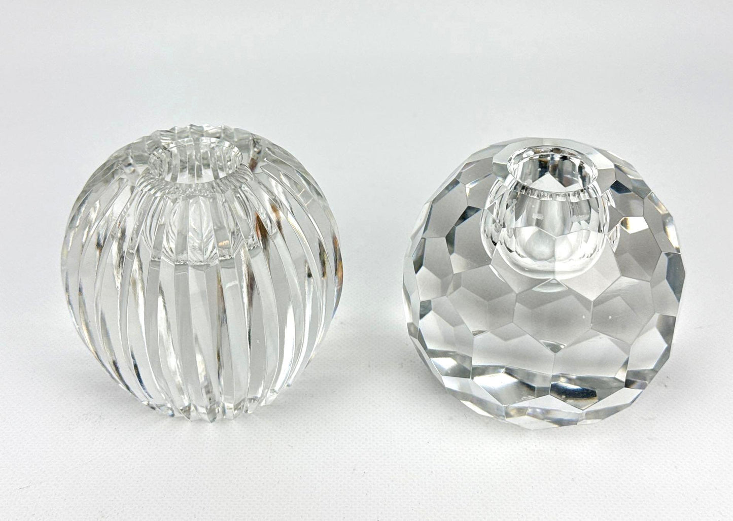 WHLSL Pair of Cartier Spherical Cut Crystal Candle Holders