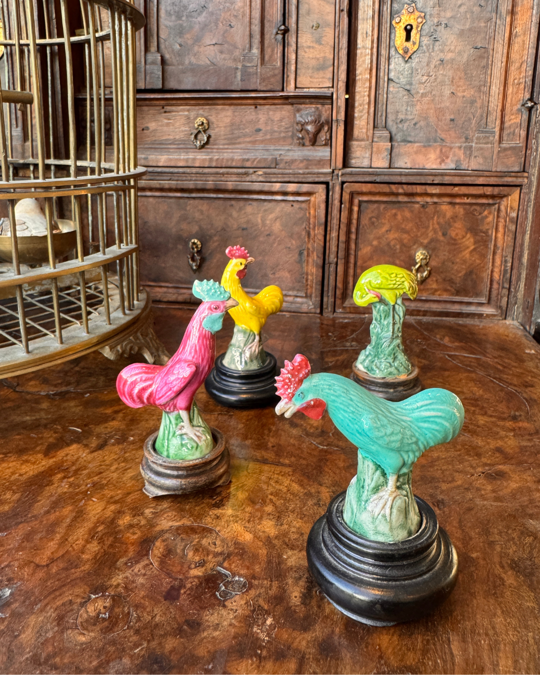 Set of Japanese Ceramic Country Cock Figurines