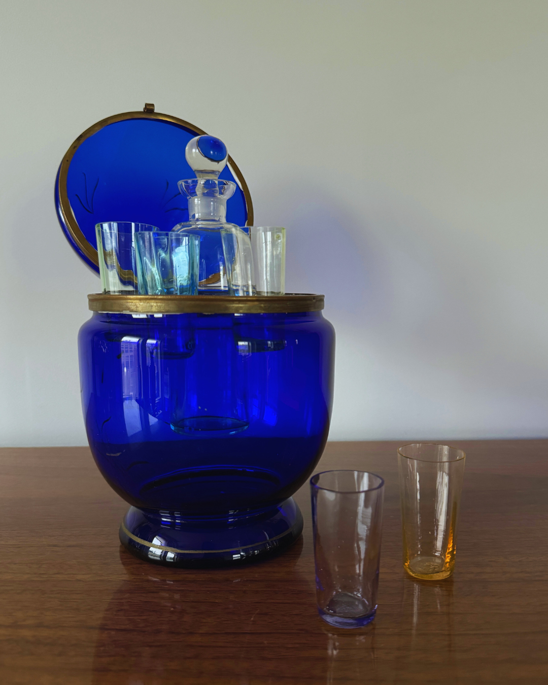Fabulous Antique French Cobalt Large Egg-Shape Glass Liqueur / Shot Set