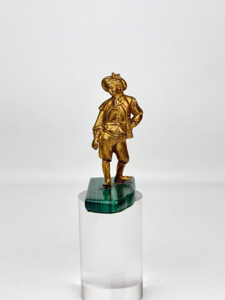Antique Gilt Bronze Boy Figure on Malachite Base, Russian or European
