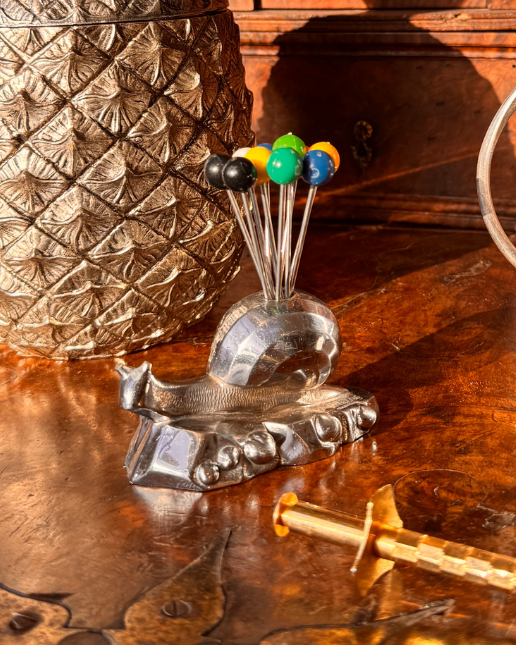 Antique Chromed Art Deco Snail Novelty Toothpick Holder