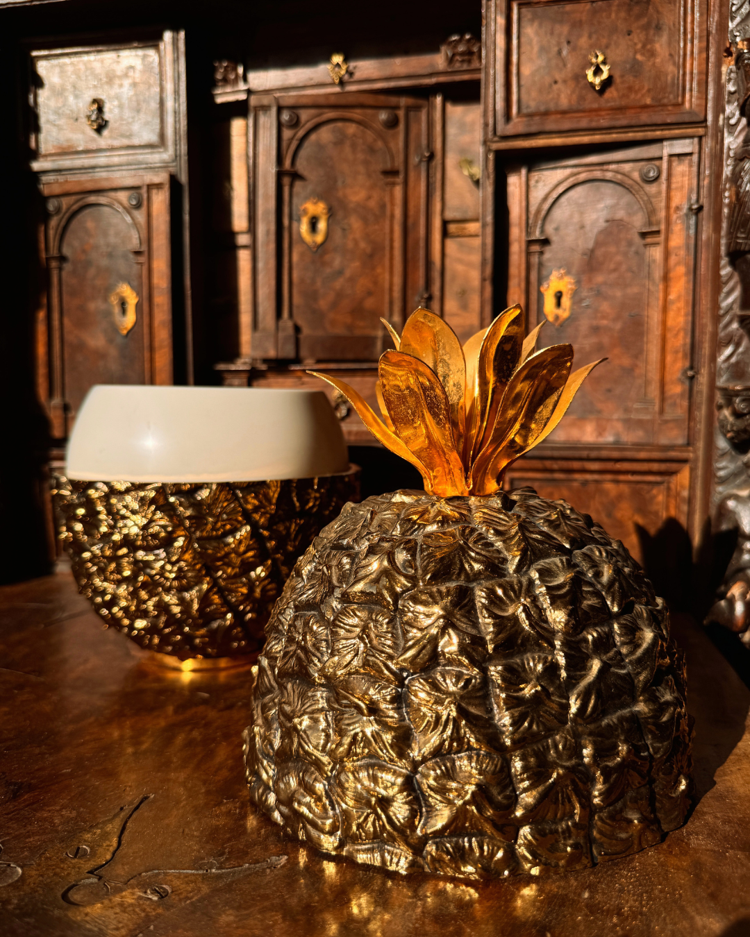 Michel Darlois, France, Vintage Large Gold Tone Metal Pineapple Ice Bucket