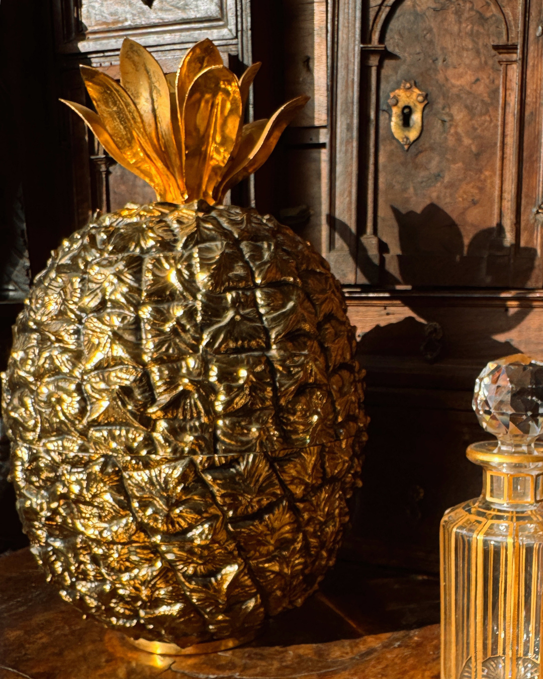 Michel Darlois, France, Vintage Large Gold Tone Metal Pineapple Ice Bucket