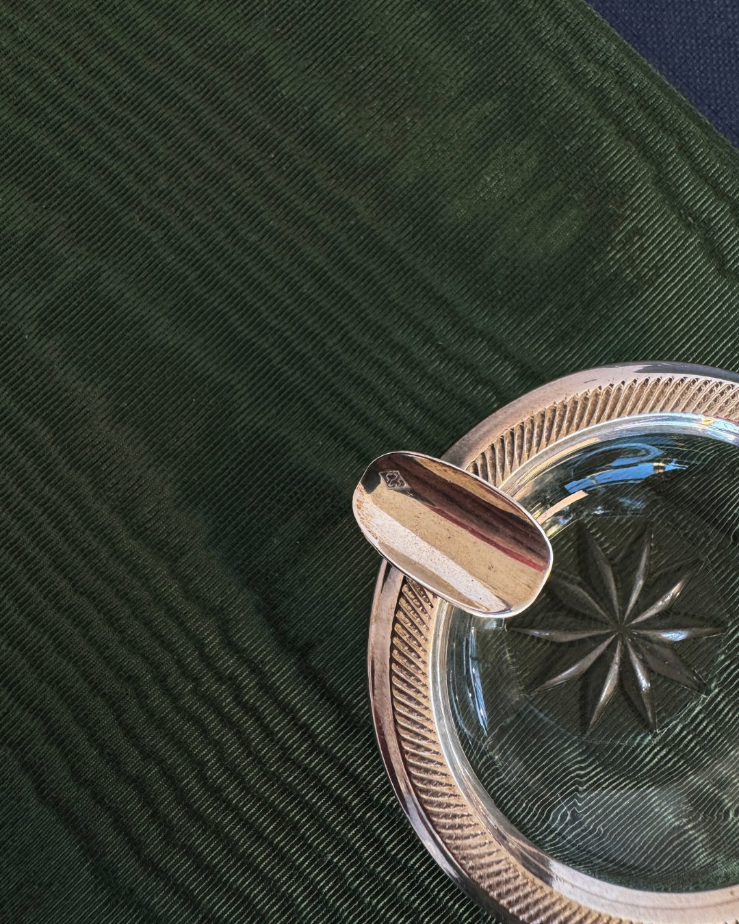 Antique Sterling Silver Individual Guilloche Mounts and Glass Personal Ashtray