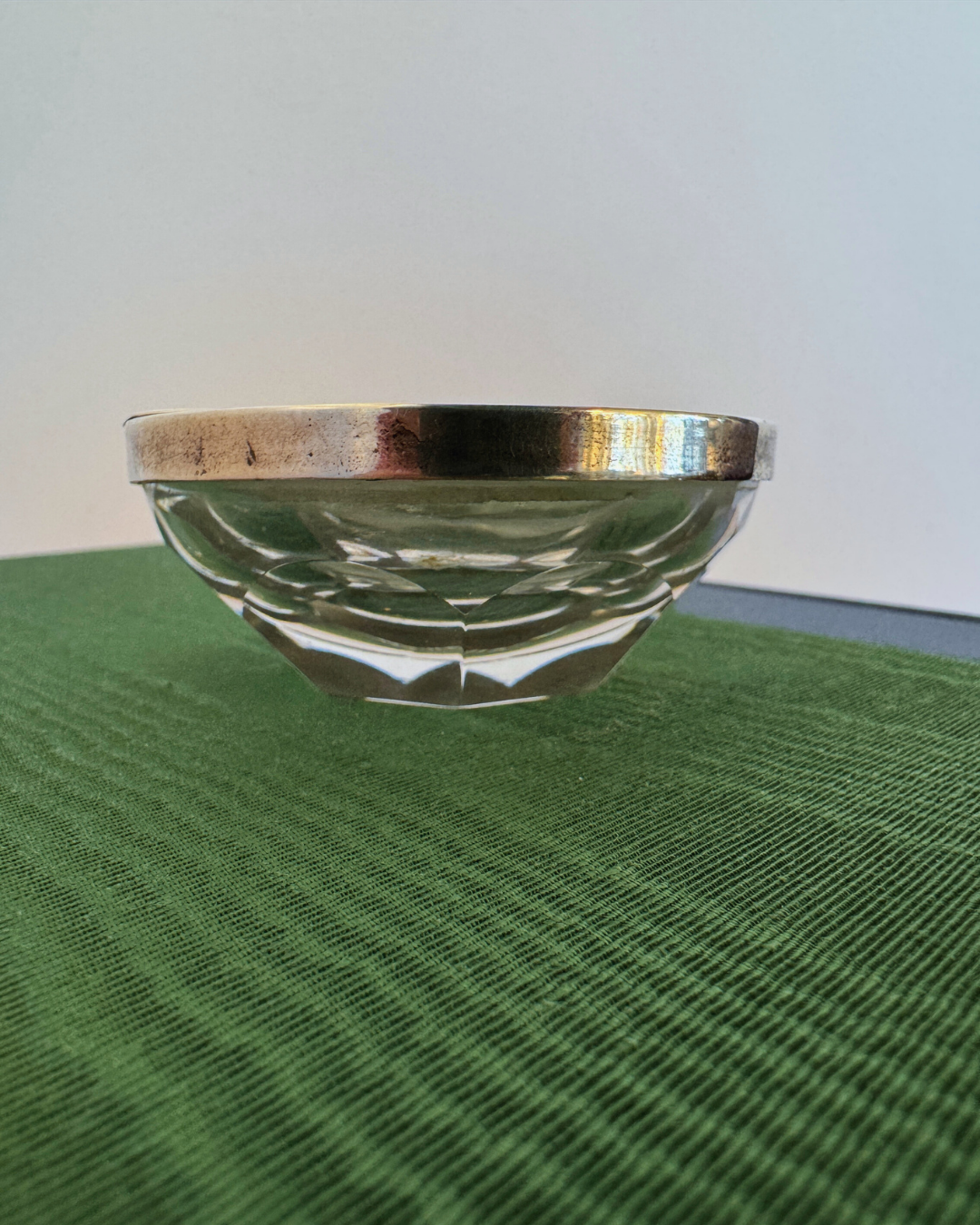 Antique Faceted Crystal and Sterling Silver Small Art Deco Personal Ashtray