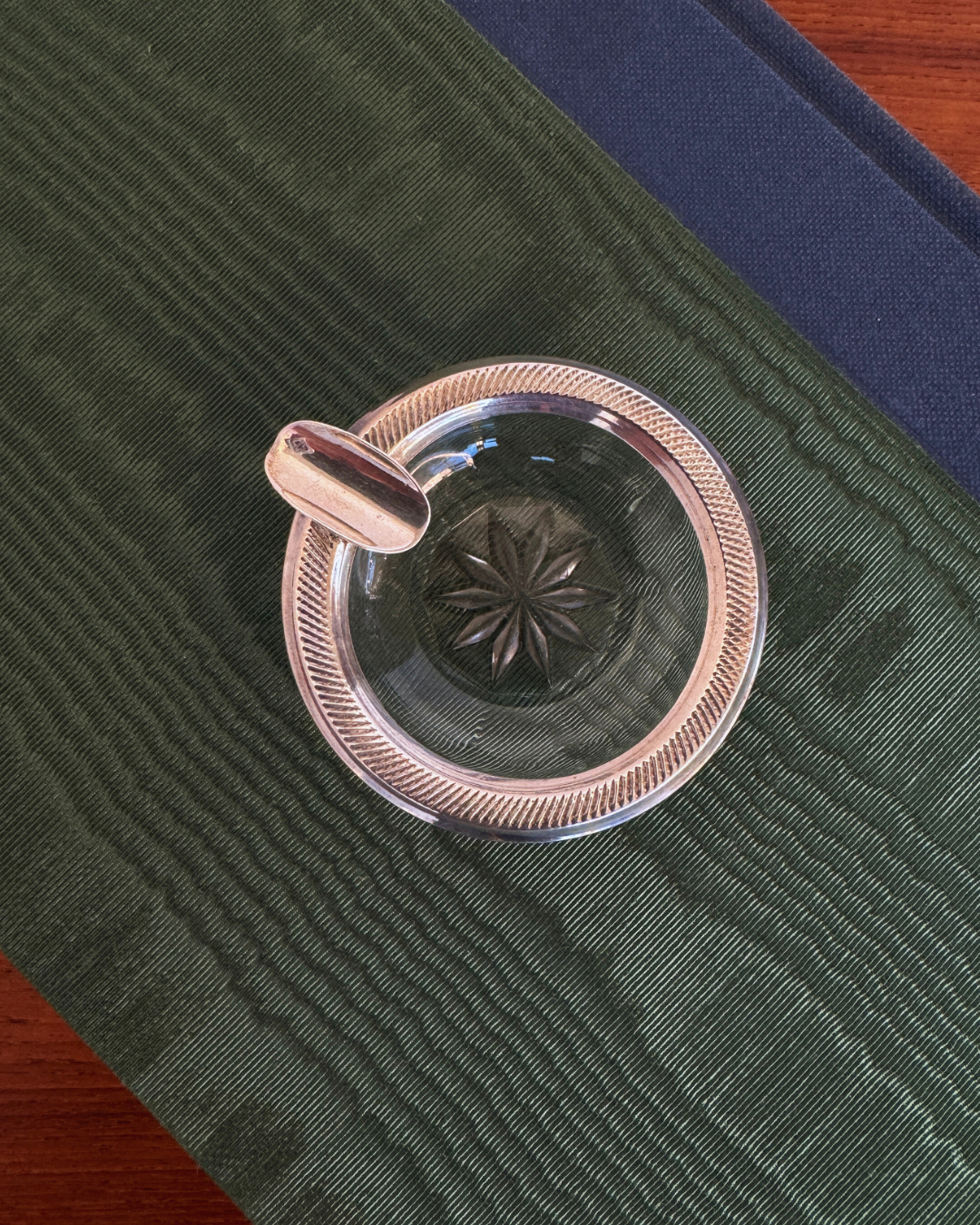 Antique Sterling Silver Individual Guilloche Mounts and Glass Personal Ashtray