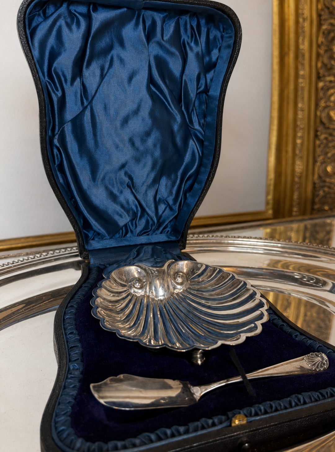 Cased Victorian Sterling Silver Butter Dish and Knife, James Deakin and Sons