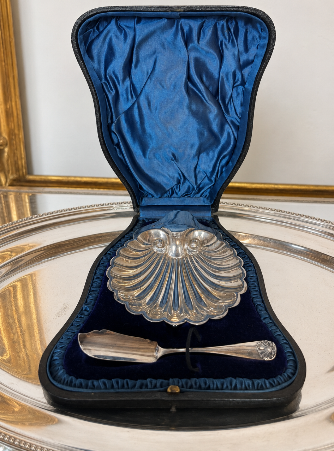 Cased Victorian Sterling Silver Butter Dish and Knife, James Deakin and Sons