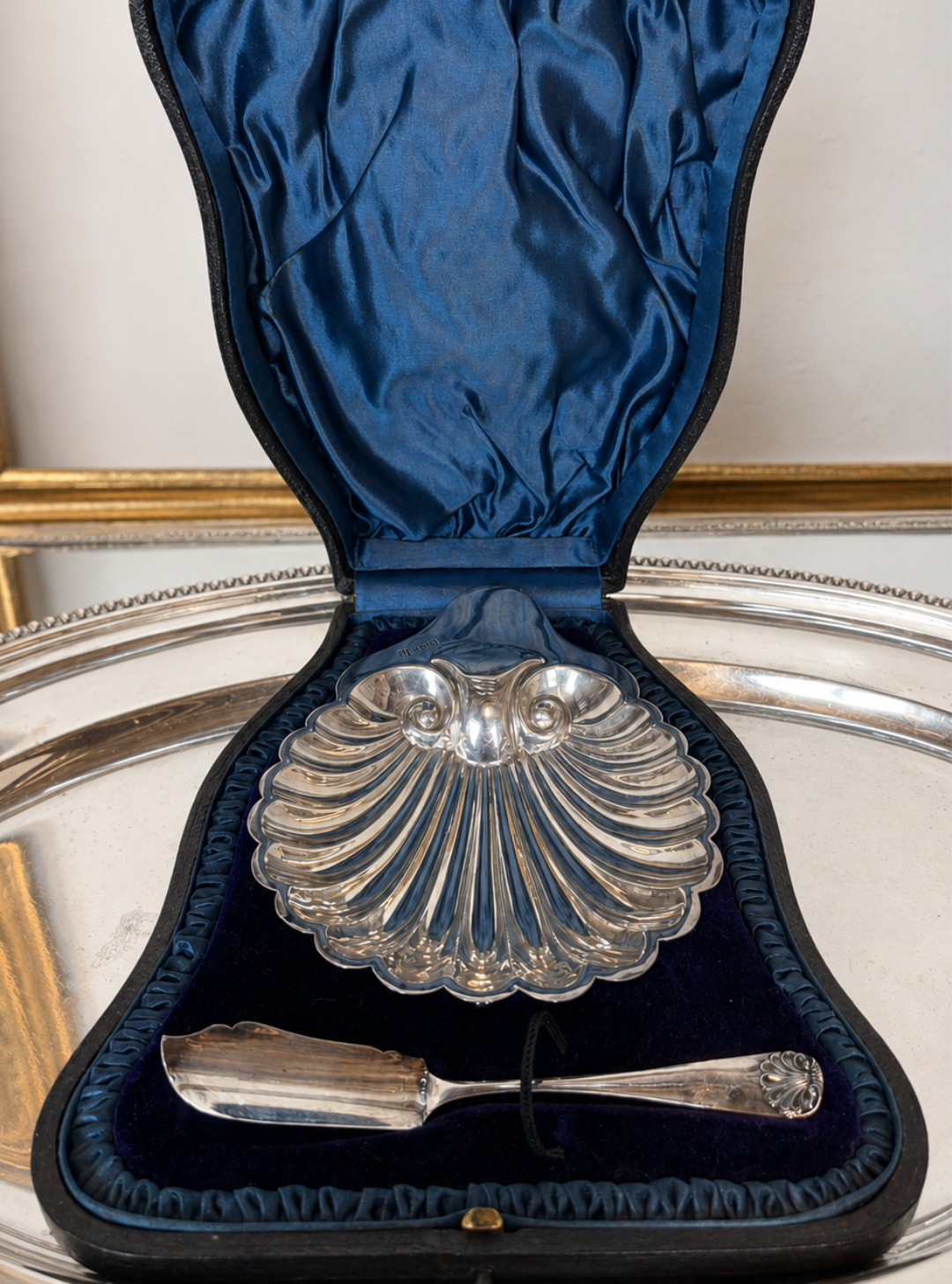 Cased Victorian Sterling Silver Butter Dish and Knife, James Deakin and Sons