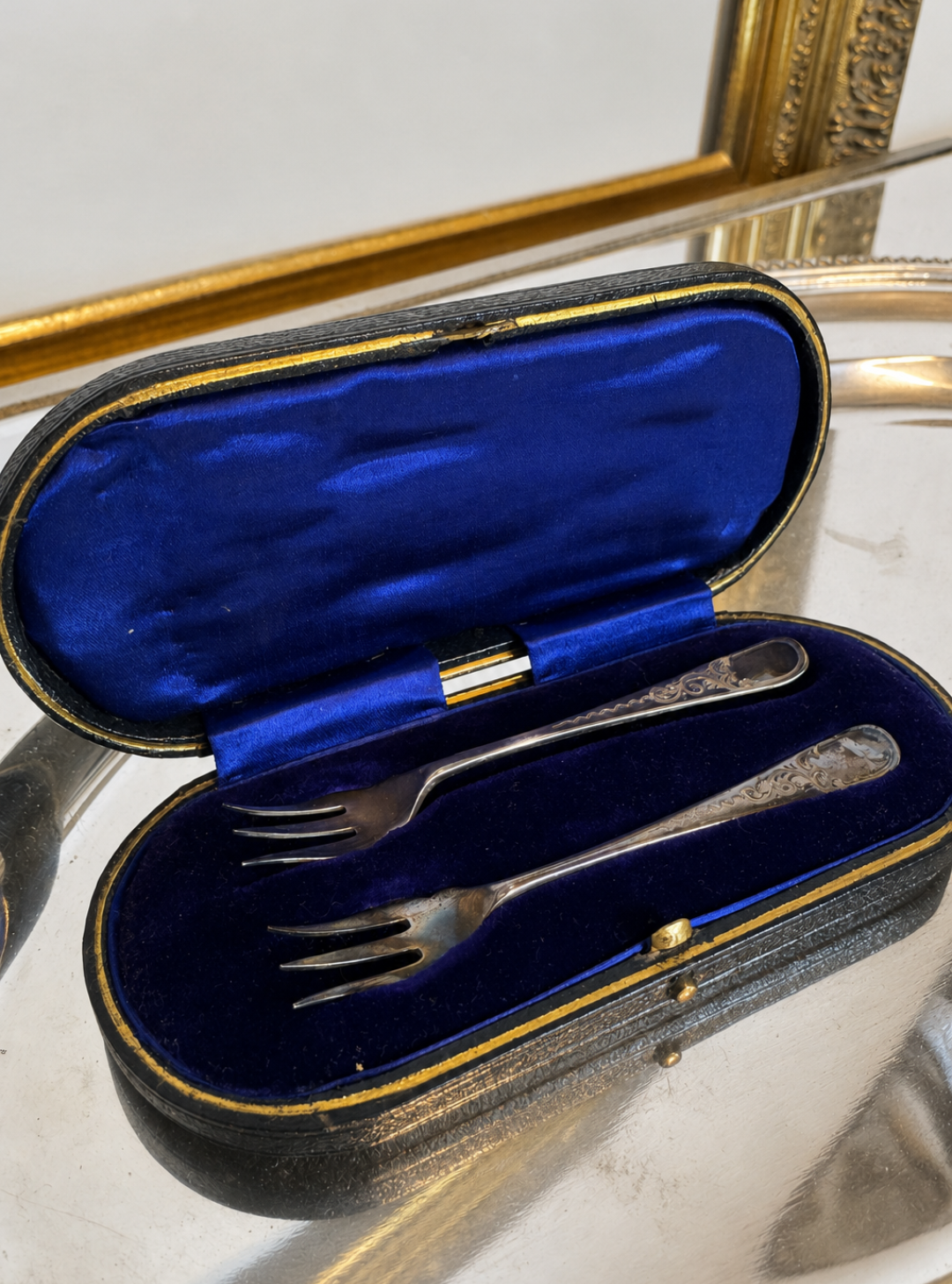 A Cased Set of two (2) Exquisite Victorian Sterling Silver Cocktail Forks