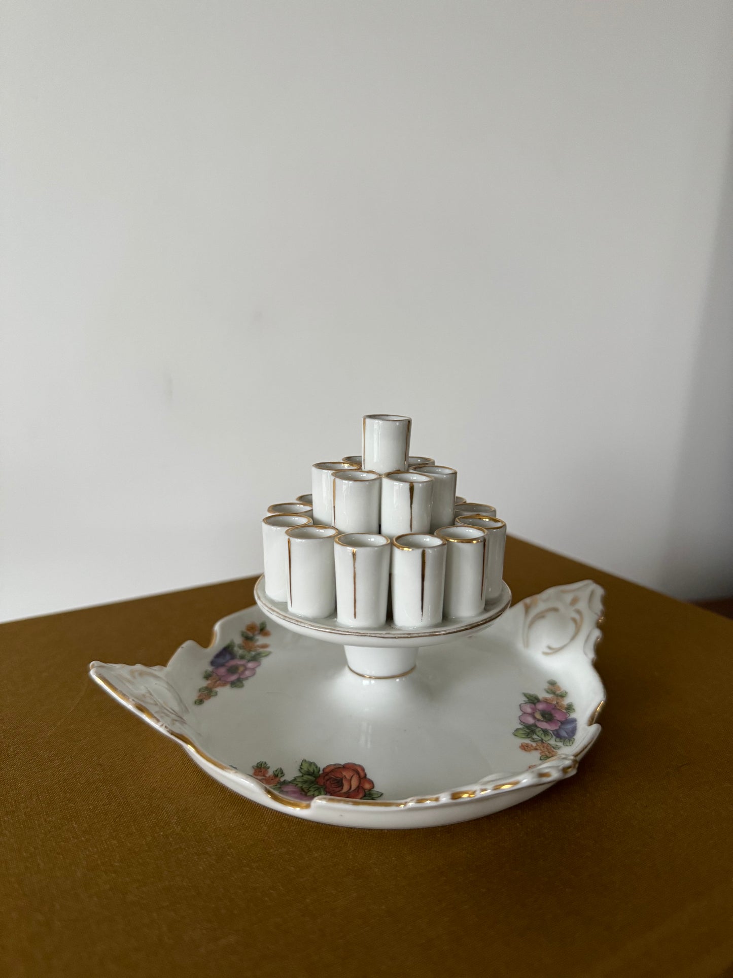 Vintage czechoslovakia Cigarette Holder with Ashtray Gold Accent Floral Motif by