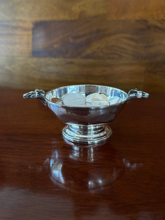 Vintage Sterling Silver Footed Dish With Double Horse Head Handles