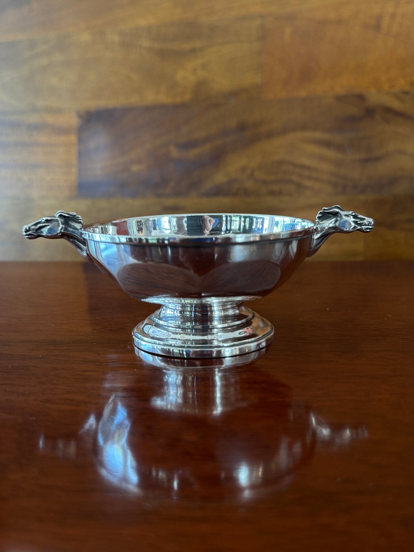 Vintage Sterling Silver Footed Dish With Double Horse Head Handles
