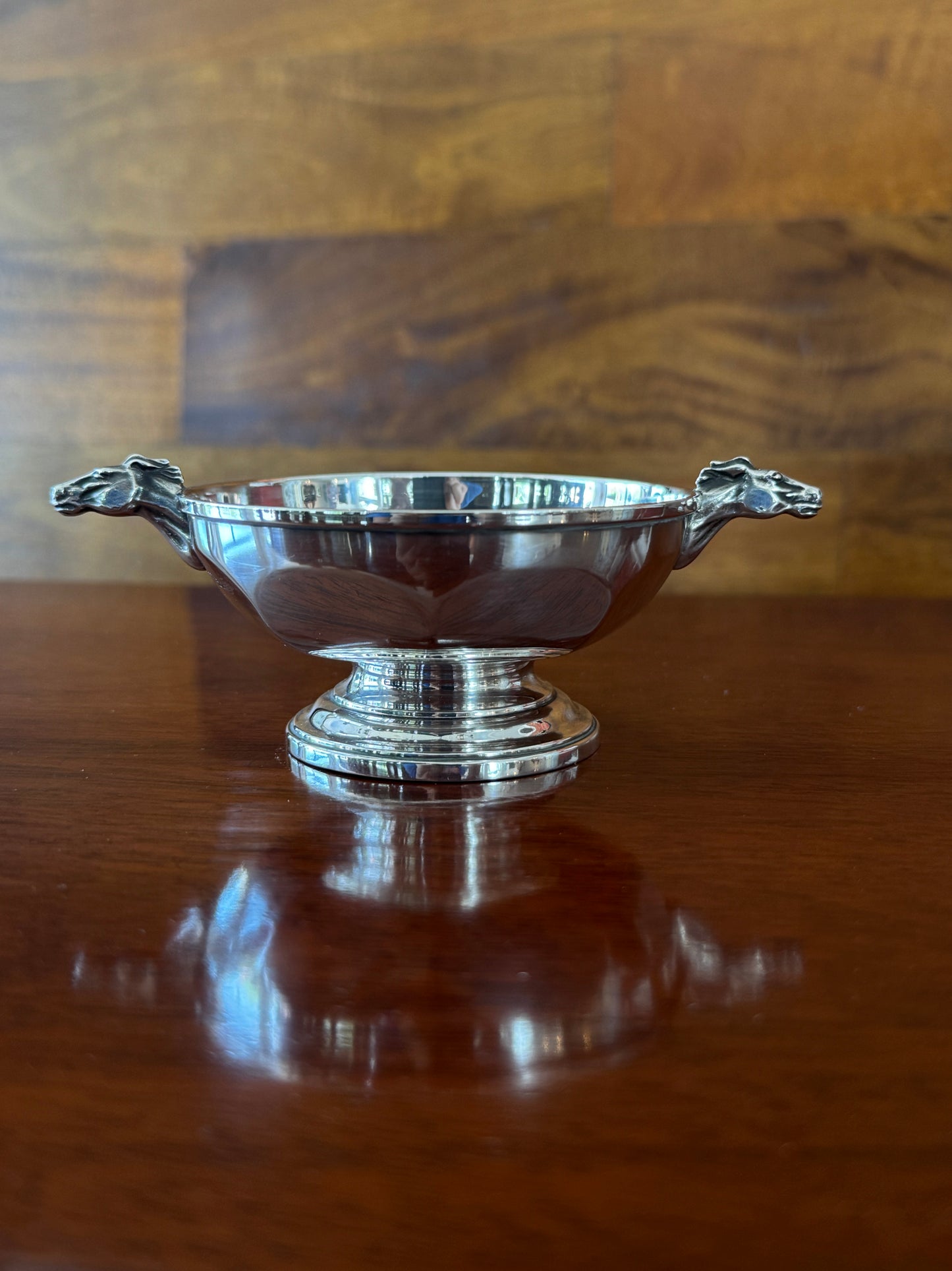 Vintage Sterling Silver Footed Dish With Double Horse Head Handles