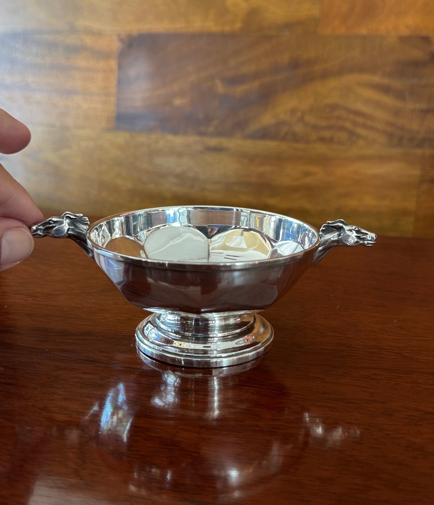Vintage Sterling Silver Footed Dish With Double Horse Head Handles