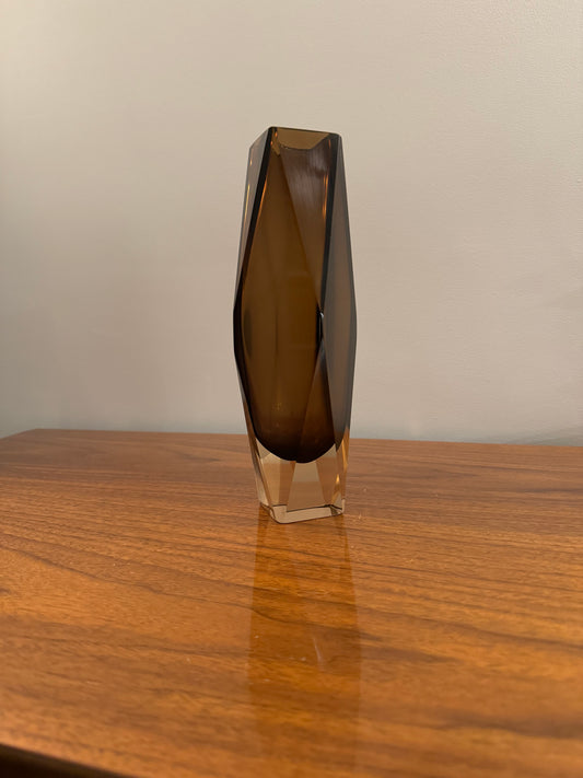 Large faceted Amber Murano glass vase Seguso