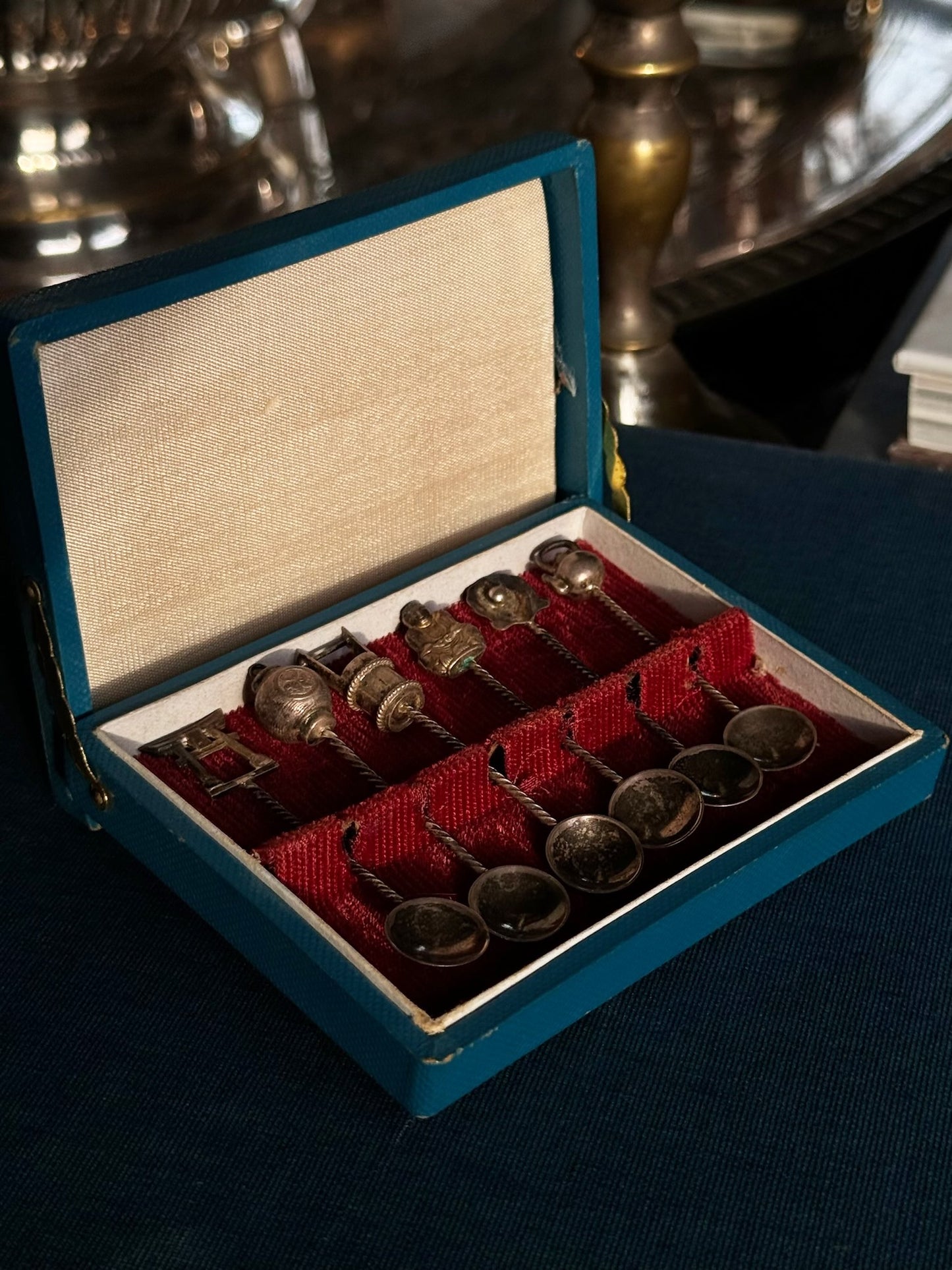 Sterling silver vintage Japanese salt spoons coffee spoons in fitted box