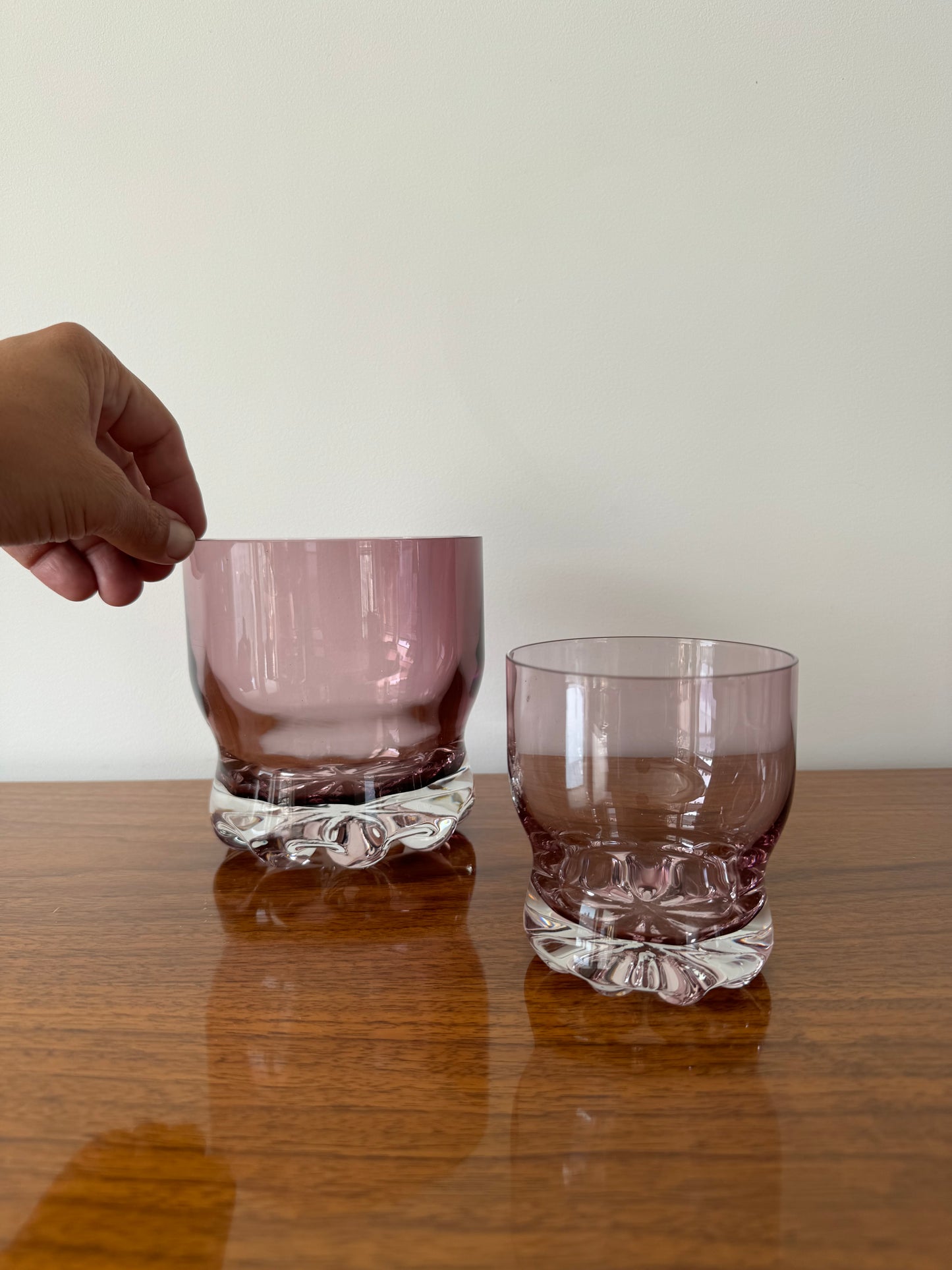 Set of Four Pink Vintage Tumblers with Matching Ice Bucket - Five (5) Pieces Total