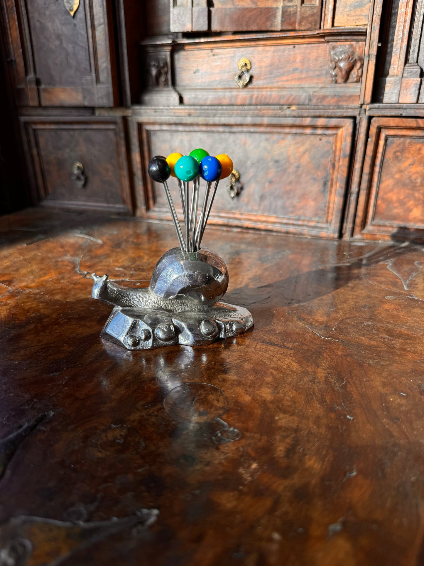 Antique Chromed Art Deco Snail Novelty Toothpick Holder