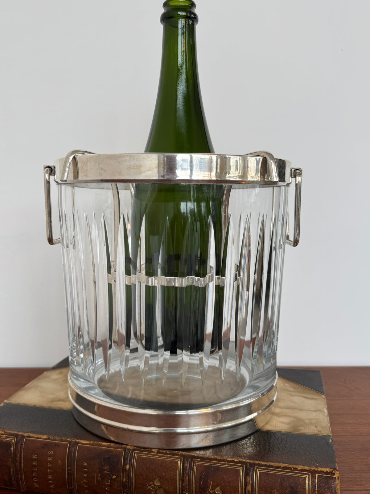 Vintage Cut Crystal Champagne Bucket Cooler With D - Ring Handles