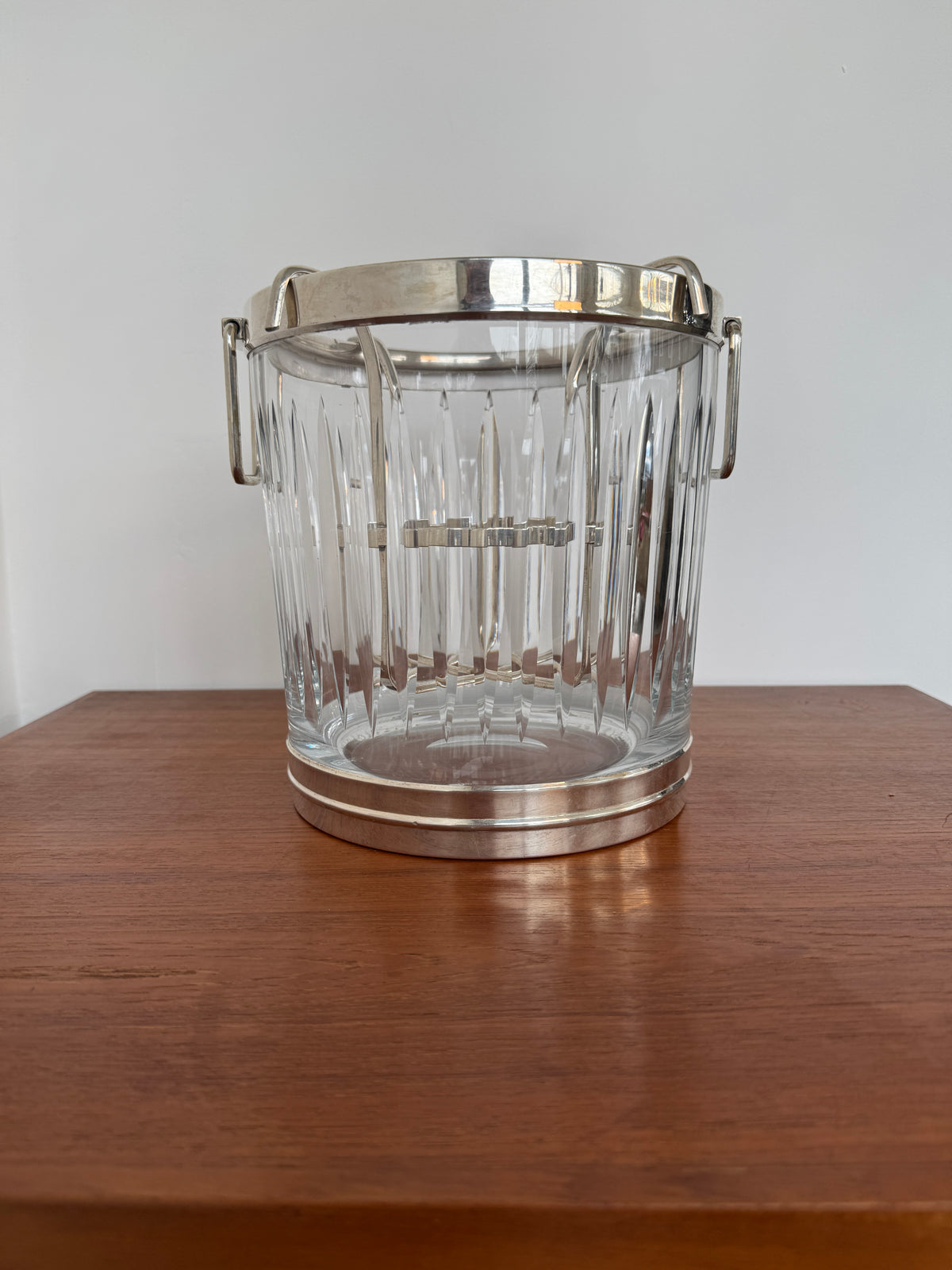 Vintage Cut Crystal Champagne Bucket Cooler With D - Ring Handles