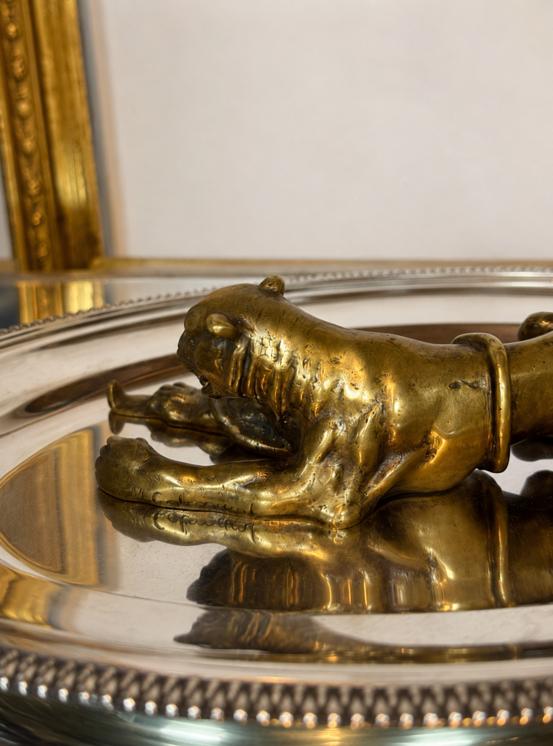 Marc Colmant signed antique Antique bronze Lioness or big cat wrestling serpent. Bronze Belgian Art Deco scultpure.