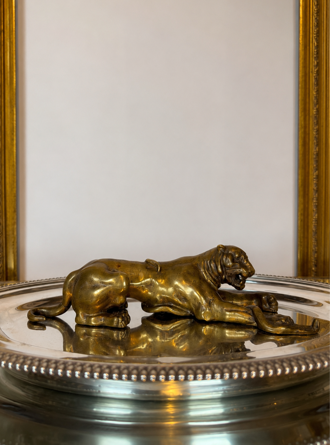 Marc Colmant signed antique Antique bronze Lioness or big cat wrestling serpent. Bronze Belgian Art Deco scultpure.